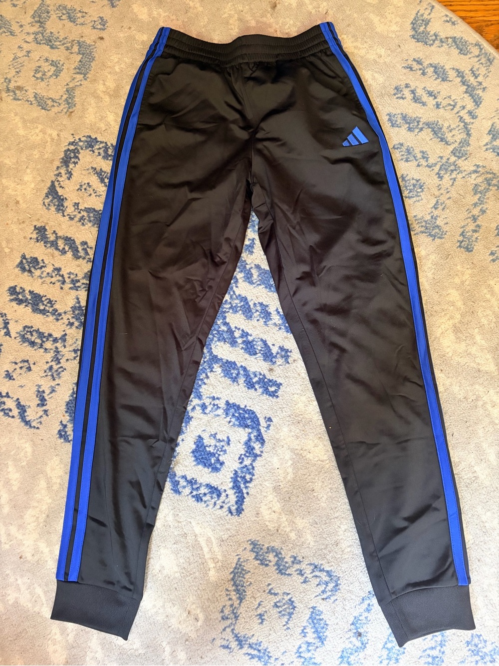 adidas Black Joggers with Blue Side Stripes